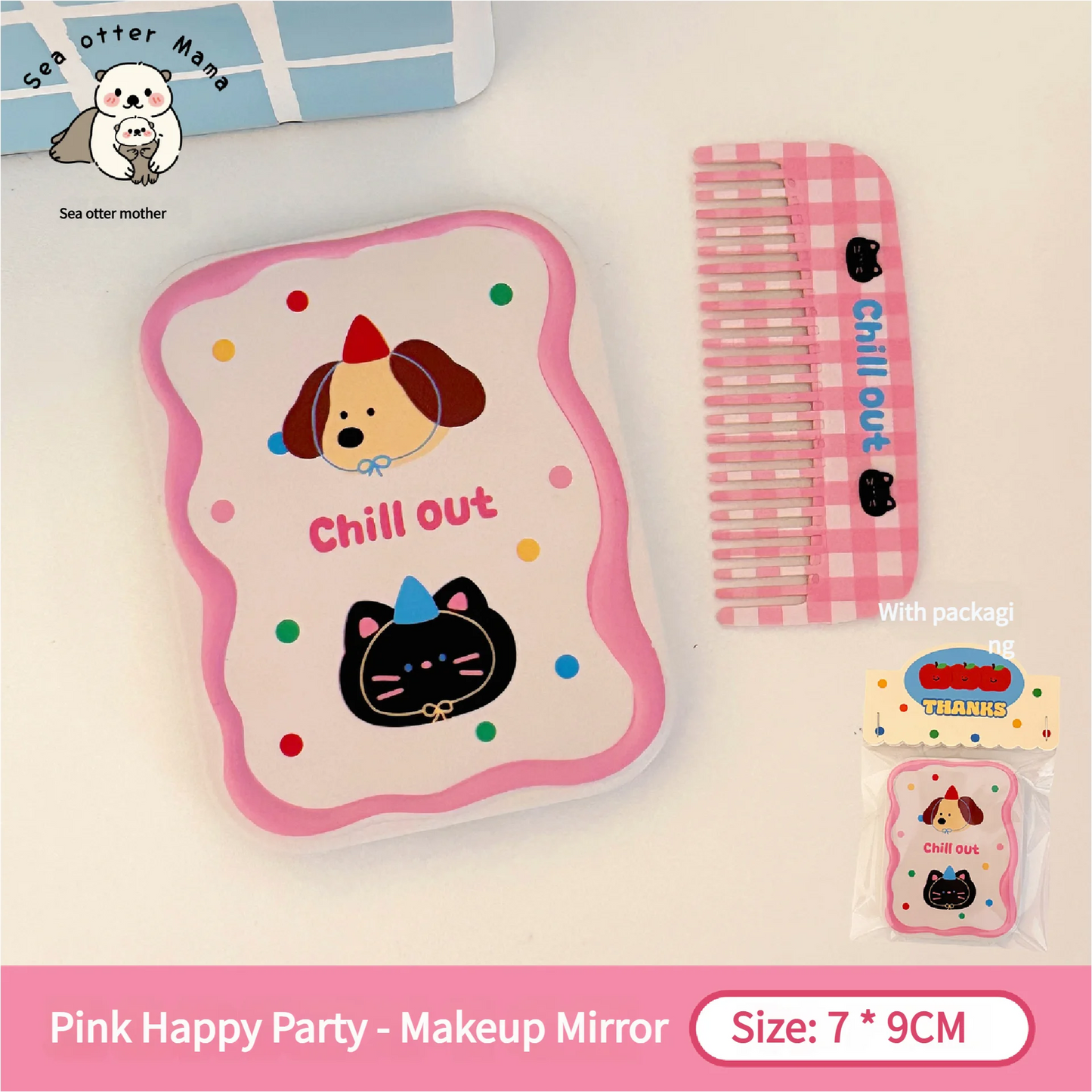 1/4 Pcs Cute little mirror, girl's portable mini makeup mirror, foldable makeup mirror, creative mirror comb