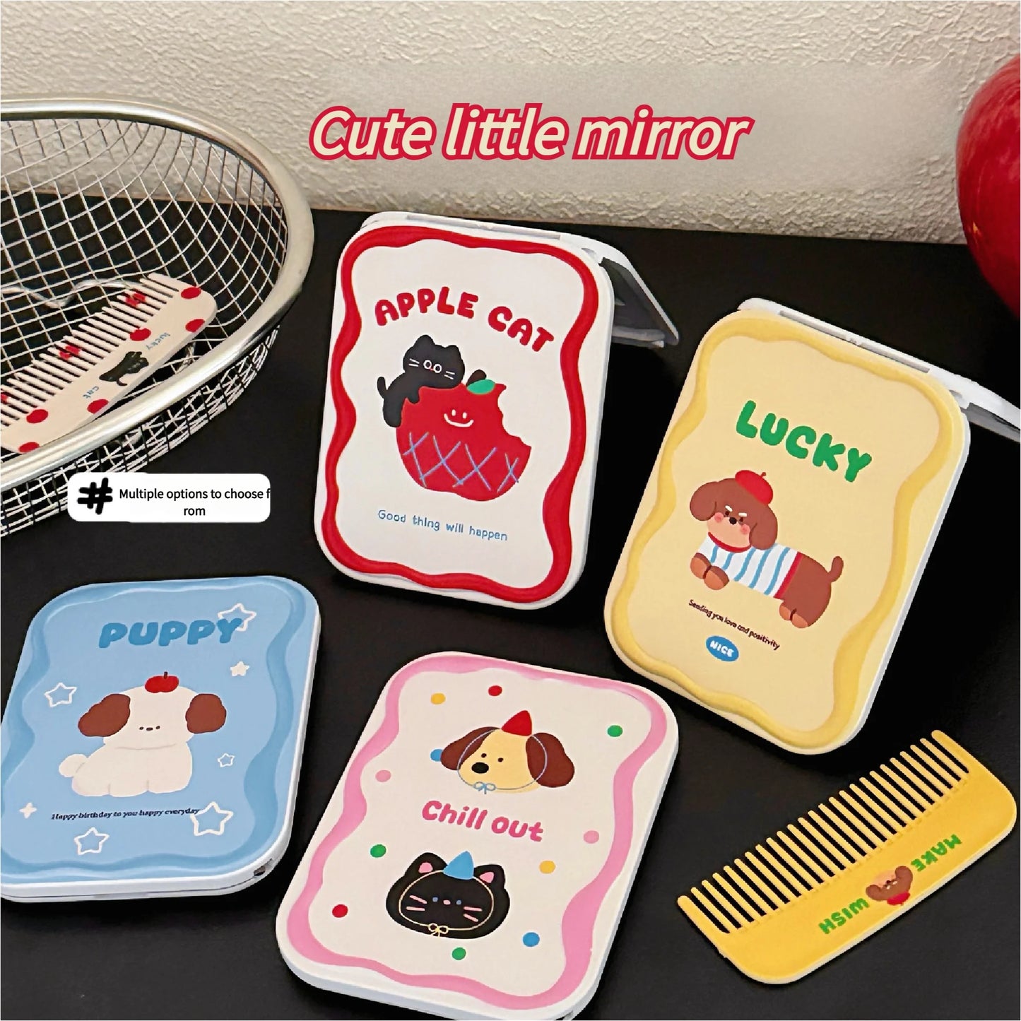 1/4 Pcs Cute little mirror, girl's portable mini makeup mirror, foldable makeup mirror, creative mirror comb